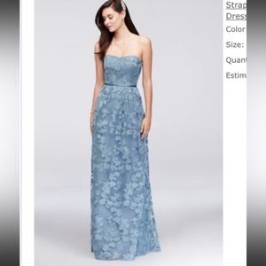 DAVID’S BRIDAL STEEL BLUE STRAPLESS DRESS